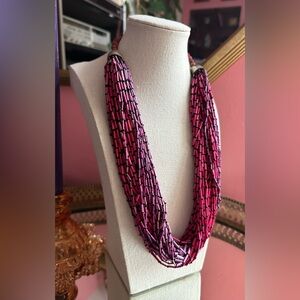 Vintage Girl Talk Silky Taffeta Pink and Violet Two Tone Bamboo Bead Necklace